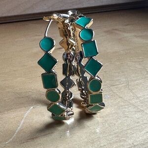 KATE SPADE Green/Turquios Cubetti  14kt GOLD Plated Hoop Earrings Super Rare